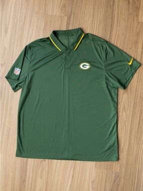 Nike Green Bay Packers Polo Shirt Men's XXL Green Dri-FIT NFL Golf Shirt Preppy